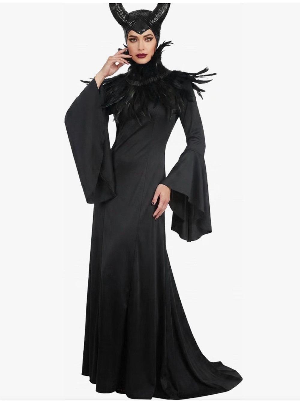 Maleficent Costume Black Gothic Witch 3 piece LS Dress/Shawl/Headpiece NEW Med